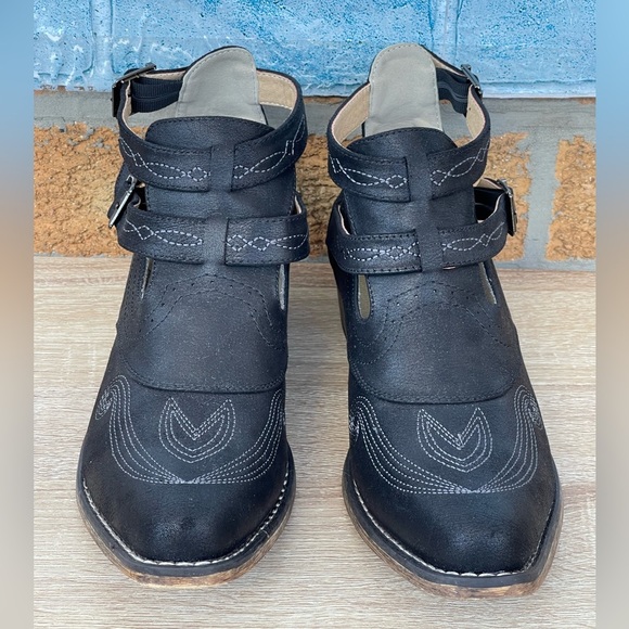 ROPER WOMENS ALL OVER VINTAGE BLACK SHORTY BOOT 9.5 - Picture 2 of 7